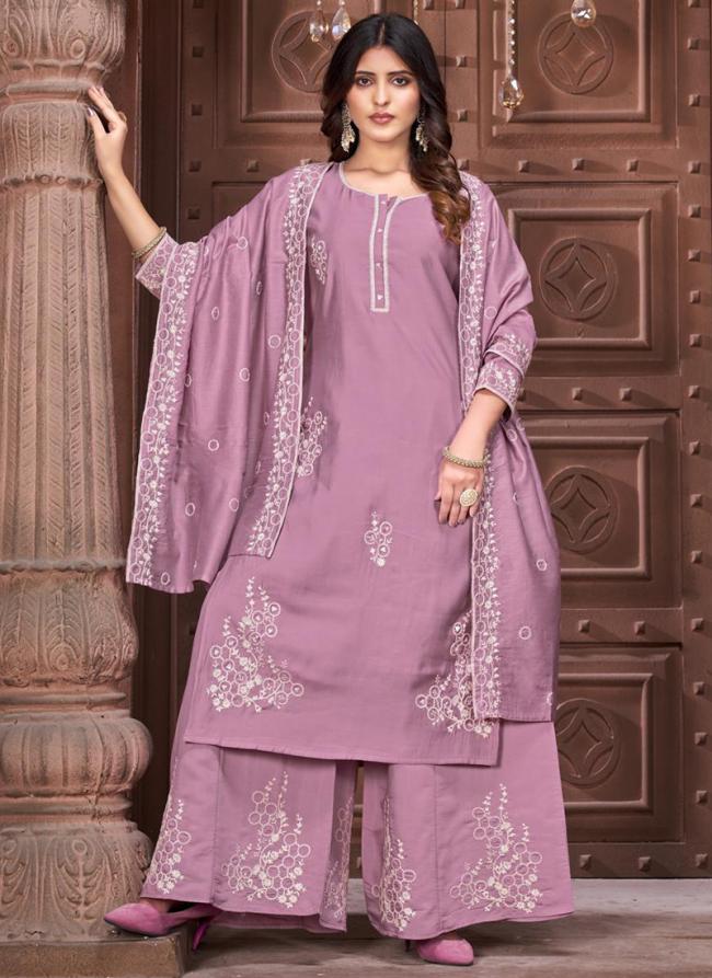 Modal Lilac Traditional Wear Thread Work Readymade Plazzo Suit